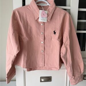 Pink Crop Light Denim Shirt